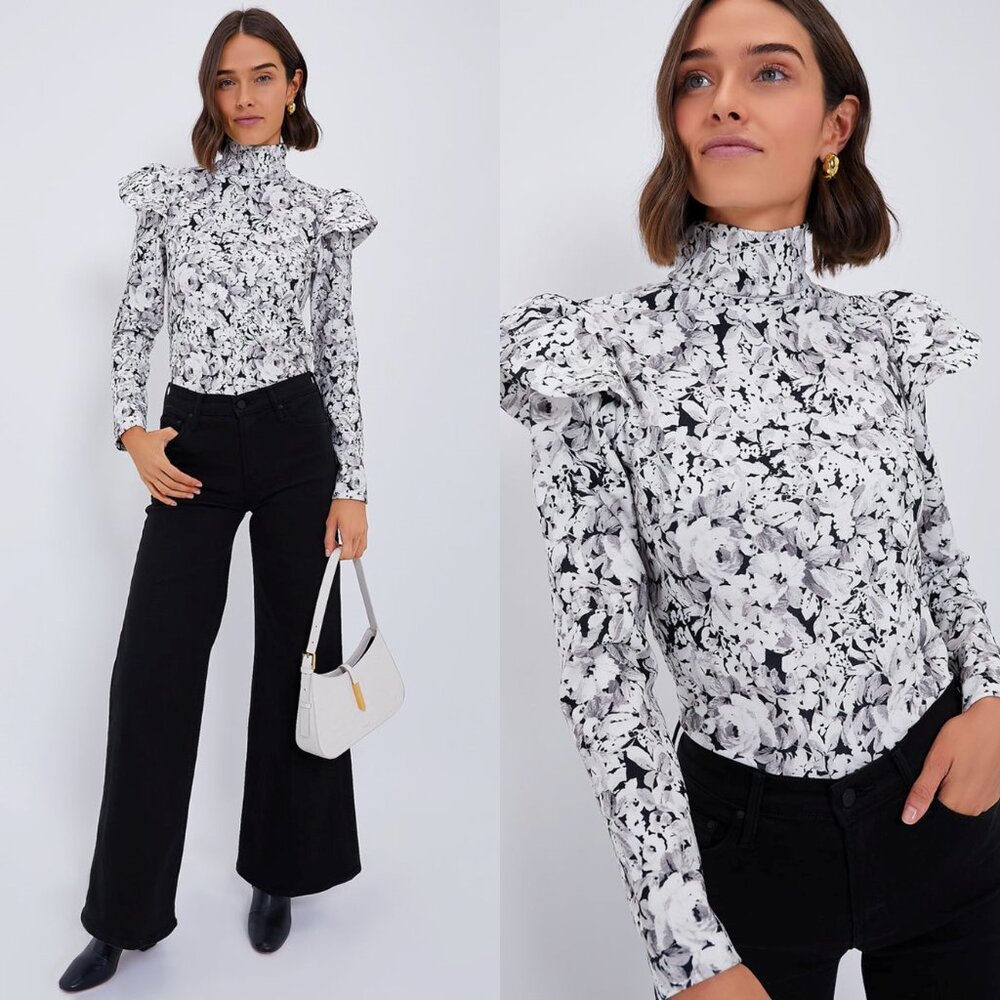 Tuckernuck NEW Gray Gardens Floral Long Sleeve Mock Neck Bowden Top Size S - Picture 2 of 8